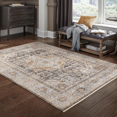 Oriental Weavers Maharaja Area Rug - 1803X - 6'7" x 9'6" - in Grey/Blue - Vintage Inspired, Stain Resistant, Family and Pet Friendly, Dining, Living Room Rug