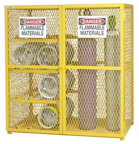 Durham Steel/Iron Combination Horizontal/Vertical Cylinder Storage Cabinet, EGCC8-9-50, 17 Cylinder Capacity, 30" Length x 60" Width x 71-3/4" Height, Yellow Powder Coat Finish