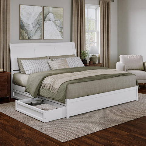 AFI, Andorra King Platform Bed with Panel Footboard & Storage Drawers, White