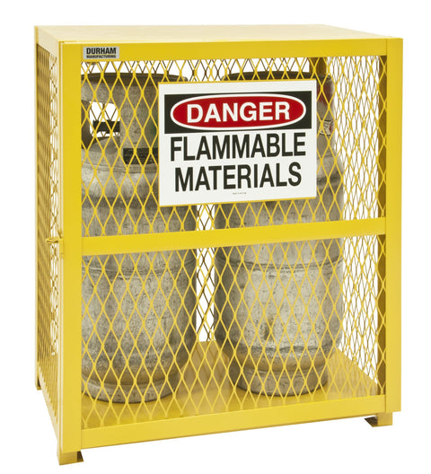 Durham Steel/Iron Vertical Cylinder Storage Cabinet, EGCVC2-50, 2 Cylinder Capacity, 20" Length x 30" Width x 33-1/2" Height, Yellow Powder Coat Finish