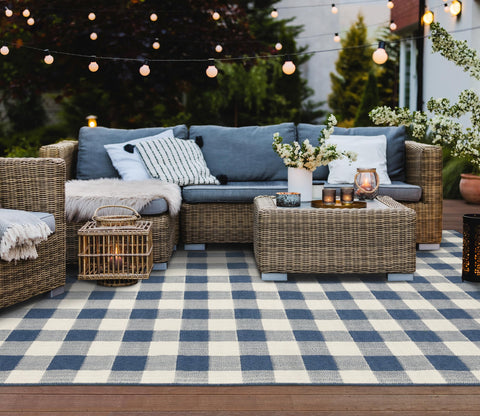 Sphinx Meridian Area Rug 2598V Outdoor Blue Blocks Cubes 3' 7" x 5' 6" Rectangle