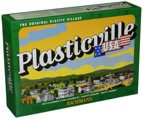 Bachmann Trains - PLASTICVILLE U.S.A. BUILDINGS – CLASSIC KITS - FIRE HOUSE w/Pumper Truck, Ladder Truck & Fire Chief Car - O Scale