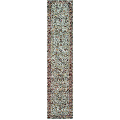 Oriental Weavers Andorra Area Rug - 7155A - 2'6" x 12' - in Blue/Red - Vintage Inspired, Stain Resistant, Family and Pet Friendly, Entryway, Hallway Runner Rug