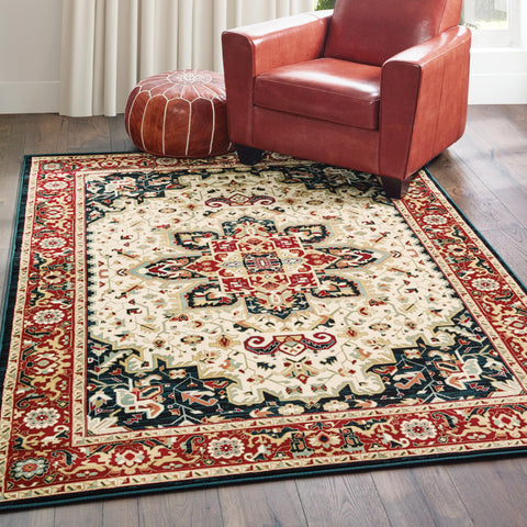 Oriental Weavers Kashan Area Rug - 096W1-1'10" x 3' - in Red/Ivory - Vintage Inspired, Stain Resistant, Family and Pet Friendly, Entryway, Bathroom Accent Rug