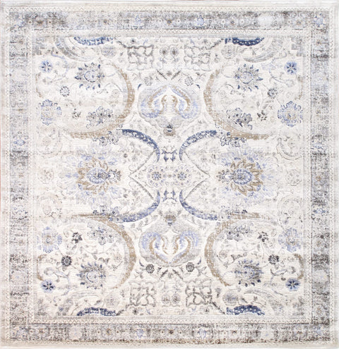 Pasargad Home Turkish Fantasia Area Rug, Fabric Oriental Square Rugs for Living Room, Bedroom, Home Office, 6' x 6', Ivory