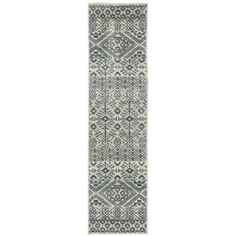 Oriental Weavers Branson Area Rug - BR02A - 1'10" x 7'3" - in Blue/Beige - Tribal Influnced Style, Stain Resistant, Family and Pet Friendly, Entryway, Hallway Runner Rug