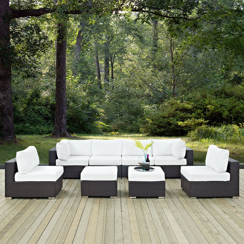Modway EEI-2204-EXP-WHI-SET Convene 8 Piece Patio Sectional Set Outdoor Furniture, Espresso White