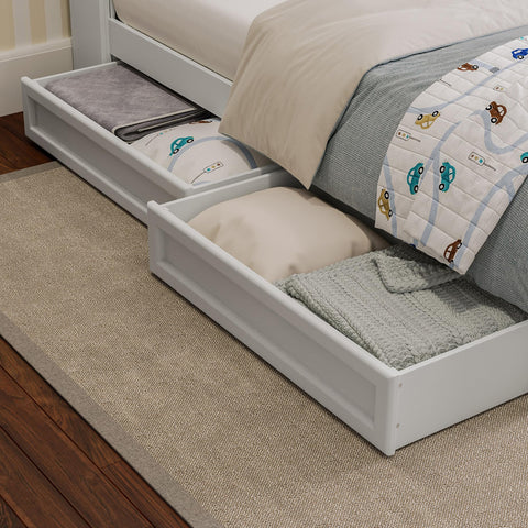 AFI Twin-Full Solid Wood Mid-Century Modern Under Bed Storage Drawers in White