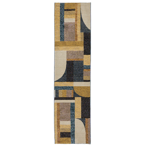 Oriental Weavers Strada Area Rug - STR01-2'3" x 8' - in Gold/Blue - Modern Style, Stain Resistant, Family and Pet Friendly, Entryway, Hallway Runner Rug