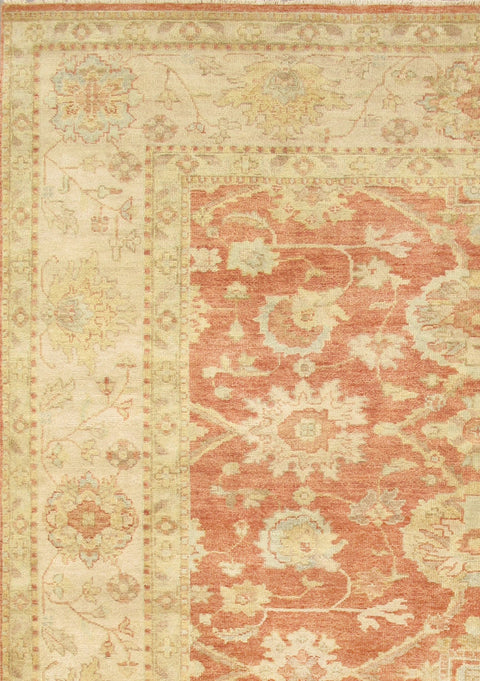 Pasargad Home Melody Collection Hand-Knotted Rust/Ivory 100% Wool Area Rug- 6' 3'' X 8'11''