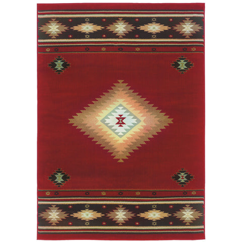 Oriental Weavers Hudson Area Rug - 087K1-3'10" x 5'5" - in Red/Green - Southwestern Lodge Style, Stain Resistant, Family and Pet Friendly, Entrway, Bedroom Rug
