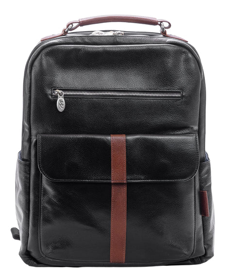 McKleinUSA Logan Pebble Grain Calfskin Leather 17" Leather Two-Tone Dual-Compartment Laptop & Tablet Backpack Black (19082)