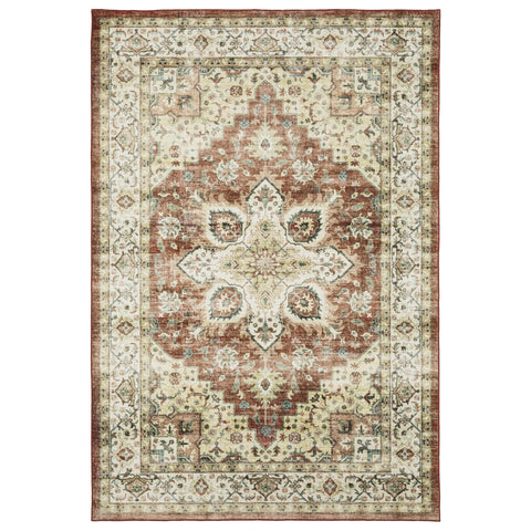 Oriental Weavers Sumter Washable Area Rug - SUM01-2' x 3' - in Red/Ivory - Vintage Inspired, Non-Slip, Stain Resitant, Ultra Low Pile, Entryway, Bathroom Accent Rug