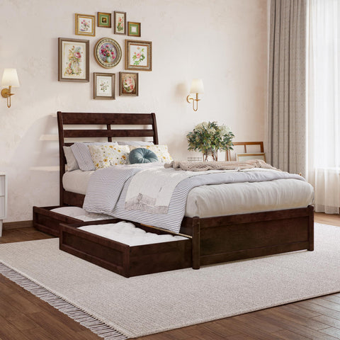 AFI, Emelie Twin XL Platform Bed with Panel Footboard and Storage Drawers, Walnut