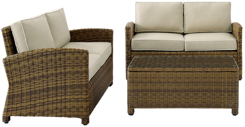 Bradenton 3Pc Wicker Outdoor Loveseat Patio Furniture Set Sand/Weathered Brown - Coffee Table & 2 Loveseats