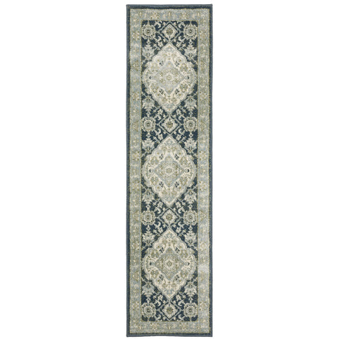 Oriental Weavers Branson Area Rug - BR05A - 1'10" x 7'3" - in Teal Blue/Ivory - Vintage Inspired, Stain Resistant, Family and Pet Friendly, Entryway, Hallway Runner Rug
