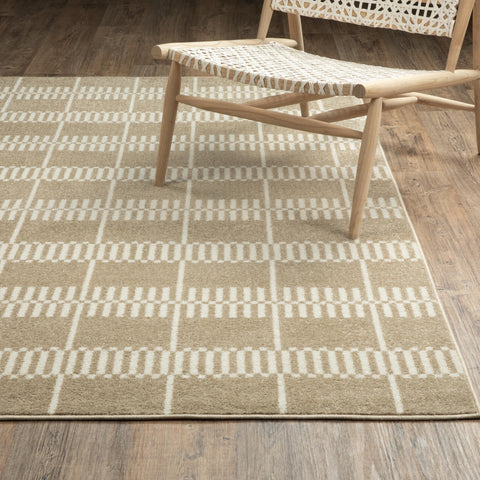 Oriental Weavers Quinn QUI05 - Machine Woven Area Rug - 5'3" x 7' - in Beige/Ivory - Scandinavian Style Bedroom, Bathroom, Entryway, Kitchen Rug