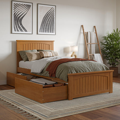 AFI, Nantucket Twin XL Platform Bed with Matching Footboard and Storage Drawers, Light Toffee