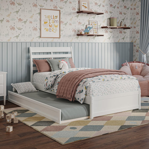 AFI, Emelie Twin Platform Bed with Panel Footboard and Twin Trundle, White