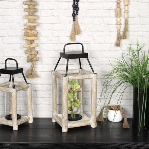 Bexley White Toned Wooden Bar Decor Lantern - Large (5880L)