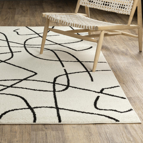 Oriental Weavers Quinn QUI12 - Machine Woven Area Rug - 2' x 7' - in Beige/Black - Modern Style Hallway, Entryway, Kitchen, Bathroom Rug