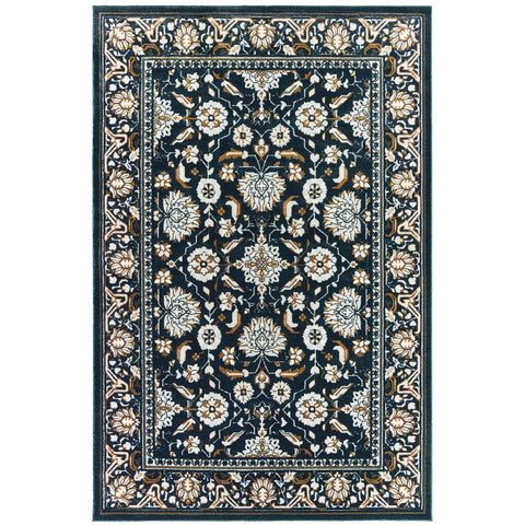 Oriental Weavers Bowen Area Rug - 534L2-5'3" x 7'6" - in Navy/Gold - Vintage Inspired, Stain Resistant, Family and Pet Friendly, Bedroom, Office Rug