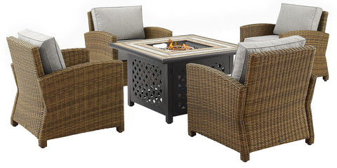 Bradenton 5Pc Wicker Outdoor Chair Set W/ Fire Table Gray/Weathered Brown - Tucson Fire Table & 4 Armchairs