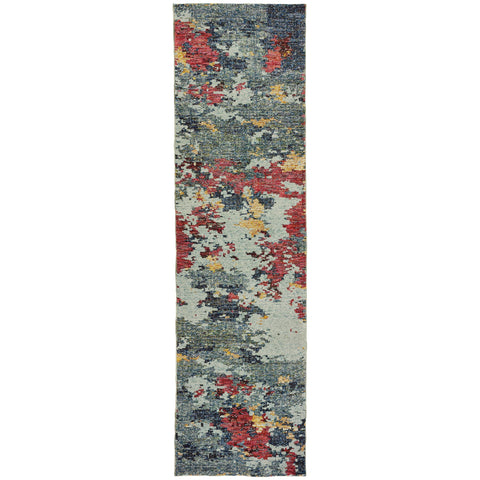 Oriental Weavers Evolution Area Rug - 8036C - 2'6" x 12' - in Blue/Red - Modern Style, Stain Resistant, Family and Pet Friendly, Entryway, Hallway Runner Rug