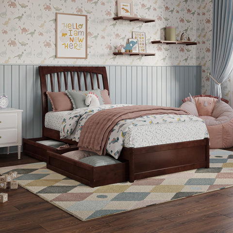 AFI, Roslyn Twin Platform Bed with Panel Footboard and Storage Drawers, Walnut