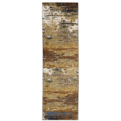 Oriental Weavers Caravan Area Rug - 8020X - 2'3" x 7'6" - in Gold/Brown - Modern Style, Stain Resistant, Family and Pet Friendly, Entryway, Hallway Runner Rug