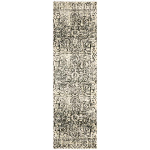 Oriental Weavers Florence Area Rug - 4333W - 2'3" x 7'6" - in Charcoal/Ivory - Vintage Inspired, Stain Resistant, Family and Pet Friendly, Entryway, Hallway Runner Rug