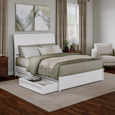 AFI, Andorra Queen Platform Bed with Panel Footboard & Storage Drawers, White