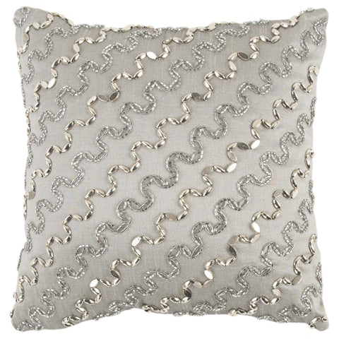 Rizzy Home Diagonal Stripe 12" x 12" Polyester Pillow Cover-Silver