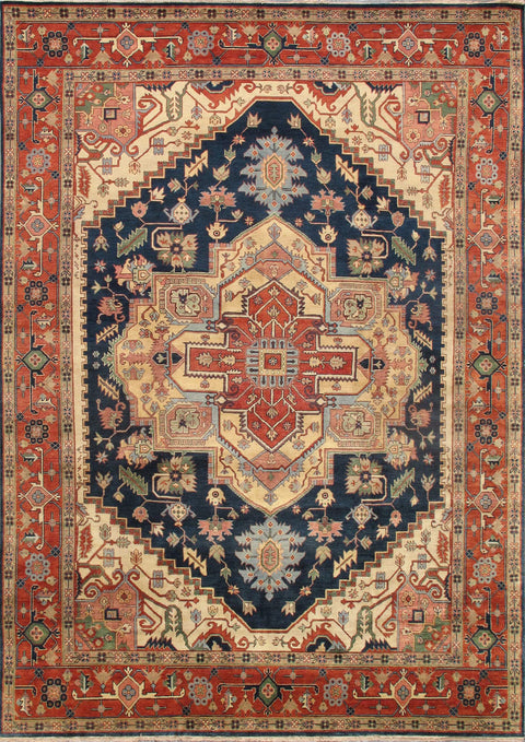 Pasargad Home Serapi Collection Oriental Area Rug, Hand-Knotted Wool Rugs for Living Room, Bedroom, Home Dining - 8' 0" X 9'11", Navy
