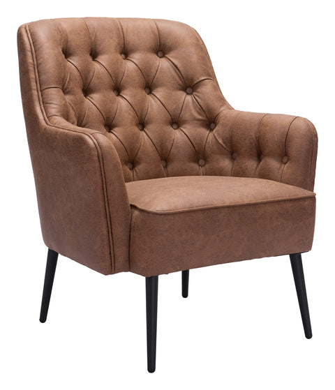Zuo Tasmania Accent Chair Vintage Brown, Brown Accent Chair, Modern Style, Faux Leather, Plush and Durable Faux Leather Fabric, Plywood, Indoor Living, 29.1" W x 31.1" D x 35.4" H, Non-Stackable