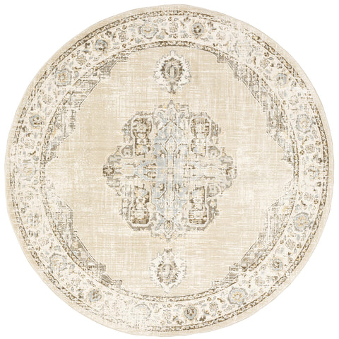 Oriental Weavers Andorra Area Rug - 303D0-7'10" Round - in Beige/Ivory - Vintage Inspired, Stain Resistant, Family and Pet Friendly, Dining Room Rug