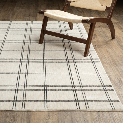 Oriental Weavers Hunter HNT07 - Machine-Woven Area Rug - 5'3" x 7'6" - in Beige/Black - Casual Style Bedroom, Bathroom, Entryway, Kitchen Rug