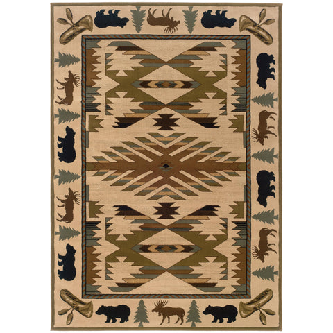 Oriental Weavers Hudson Area Rug - 1072A - 10' x 13' - in Ivory/Green - Farmhouse Lodge Style, Stain Resistant, Family and Pet Friendly, Family, Dining, Living Room Rug