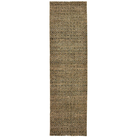 Oriental Weavers Atlas Area Rug - 8048P - 2'6" x 12' - in Green/Gold - Soft Modern Style Area Rug, Stain Resistant, Family and Pet Friendly, Entryway, Hallway Runner Rug