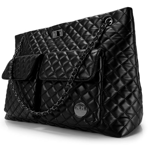 Badgley Mischka Diana Quilted Vegan Leather Weekender Duffel Bag | Black