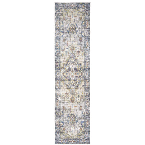 Oriental Weavers Myers Park Area Rug - MYP02-2' x 8' - in Blue/Gold - Vintage Inspired, Stain Resistant, Family and Pet Friendly, Entryway, Hallway Runner Rug