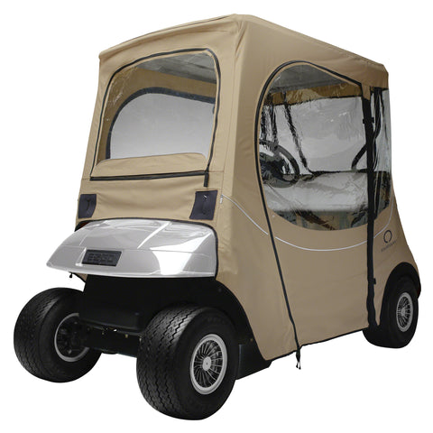 Classic Accessories Fairway Short Roof 2-Person FadeSafe E-Z-Go Golf Cart Enclosure, Light Khaki