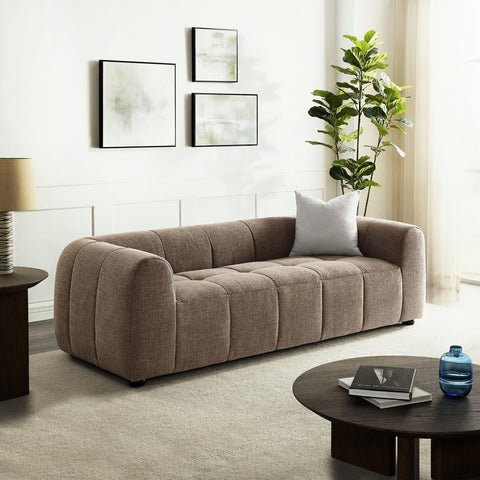 Modway Liana Upholstered Fabric Sofa in Mocha - Retro Modern Tufted Couch - 3 Seater Sofa with Deep Seats - Comfy Sofa Couch for Living Room, Lounge, Apartment