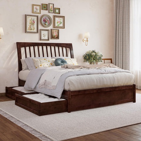 AFI, Roslyn Full Platform Bed with Panel Footboard and Storage Drawers, Walnut