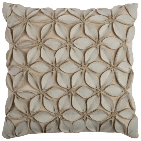 Rizzy Home | T07842 | Poly Fill Decorative Pillow | 18"x18" Neutral/White/Brown Solid Botanical Petals