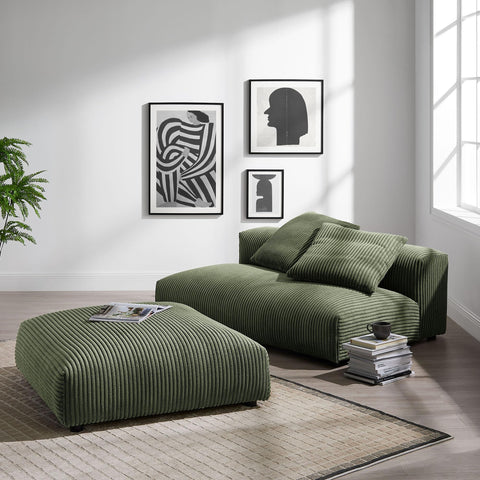 Modway Solace Modular 2-Piece Corduroy Armless Loveseat and Ottoman Set in Fern - Corduroy Upholstered 2-Seat Sofa with Ottoman - Modern Accent Loveseat - 2 Seater with Footstool for Living Room