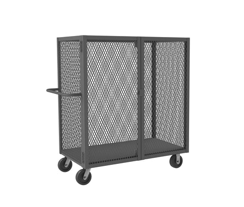 Cage Truck 44 x 74 Double Door 6 Inch x 2 Inch Phenolic Casters (2) Rigid (2) Swivel Low Deck Tubular Push Handle Pad Lockable Gray