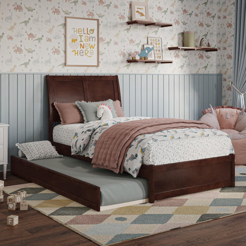 AFI, Andorra Twin Platform Bed with Panel Footboard and Twin Trundle, Walnut