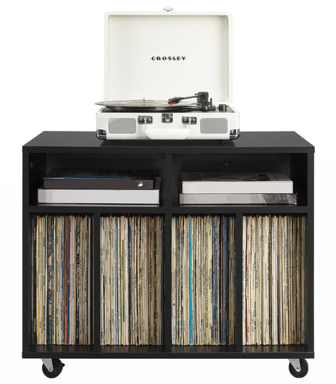 Crosley Furniture Carlo Rolling Record Storage Console, Mobile Turntable Stand, Vinyl Records Holder, Black