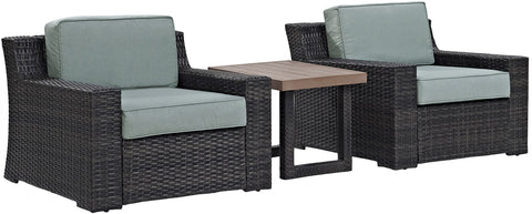 Beaufort 3Pc Wicker Outdoor Chair Set Mist/Brown - Side Table & 2 Chairs